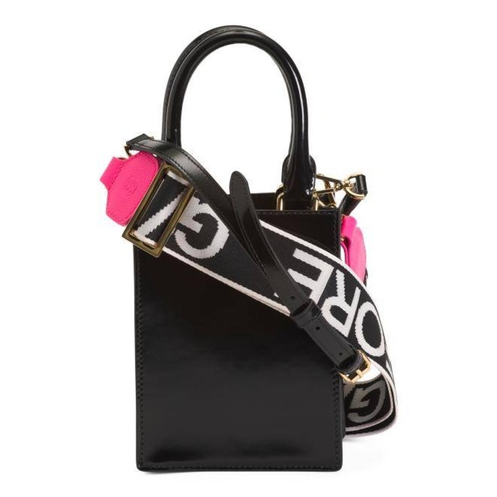 G/FORE Metal Tees Box Calf Leather Mini Tote Black Pink Crossbody Bag NWT Golf